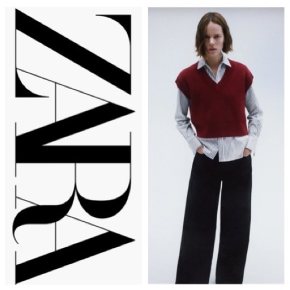 Zara Sweaters - Zara Cropped Burgundy Pullover Knit  V Neck Vest